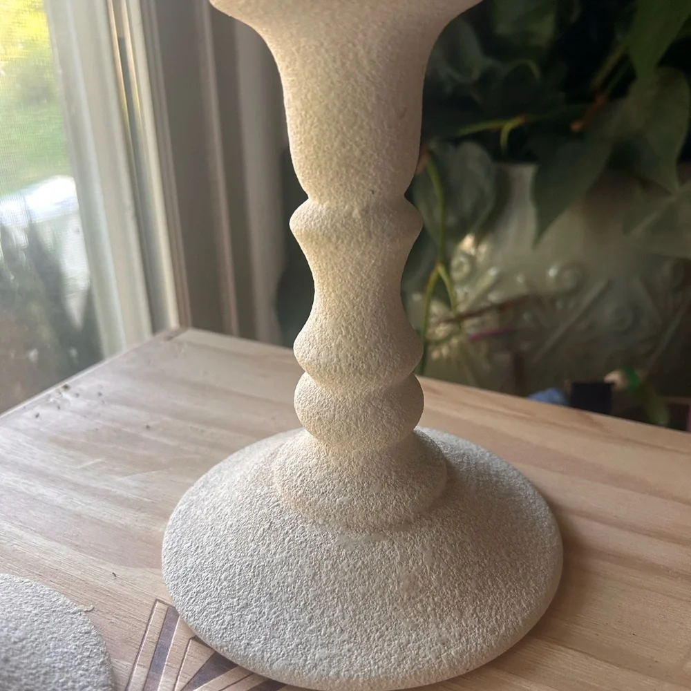 Vintage Haeger 1985 Textured Ivory Ceramic Candlestick Holders Pair